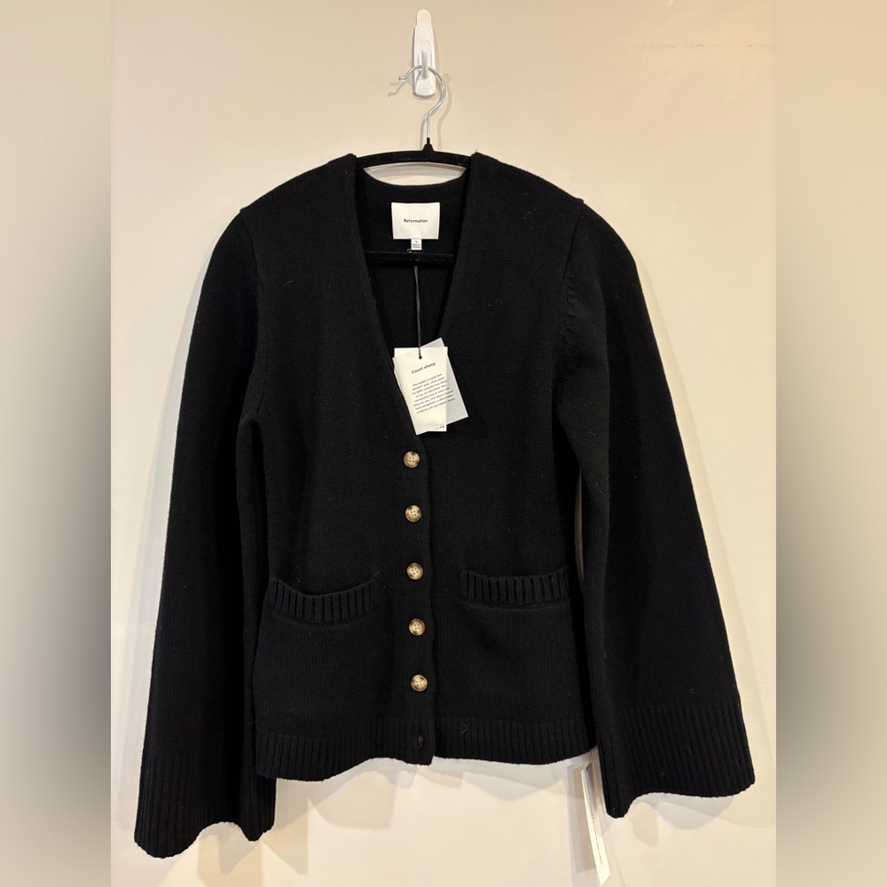 NWT Reformation Holden Regenerative Wool Cardigan Black Small - Picture 3 of 9
